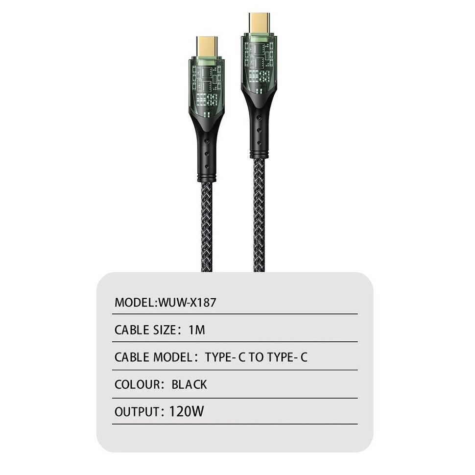 Кабель USB-C WUW X187 USB-C - Type-C 20W PD ТКАНИНА ЧОРНА Кабель USB-C WUW X187 USB-C - Type-C 20W PD ТКАНИНА ЧОРНА