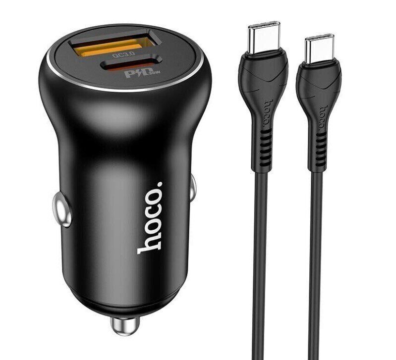 Автомобільний зарядний пристрій HOCO NZ5 TYPE-C PD 30W / USB QC3.0 + кабель Type-C-Type-C, чорний Автомобільний зарядний пристрій HOCO NZ5 TYPE-C PD 30W / USB QC3.0 + кабель Type-C-Type-C, чорний