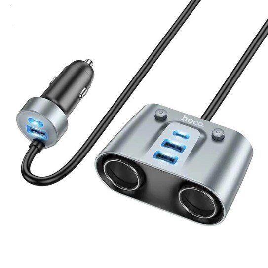 Автомобільний зарядний пристрій HOCO Z51 з двума роз'ємами прикурювача 2 TYPE-C + 3 USB 147W