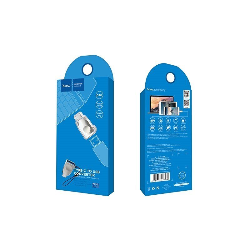 Адаптер HOCO UA9 OTG 3.0 Type-C (папа) для USB (мама), pearl nickel Адаптер HOCO UA9 OTG 3.0 Type-C (папа) для USB (мама), pearl nickel