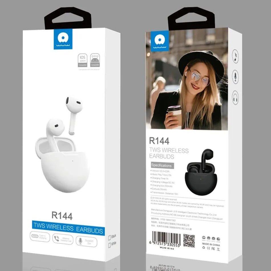 Бездротові навушники WUW R144 TWS Wireless earbuds білий