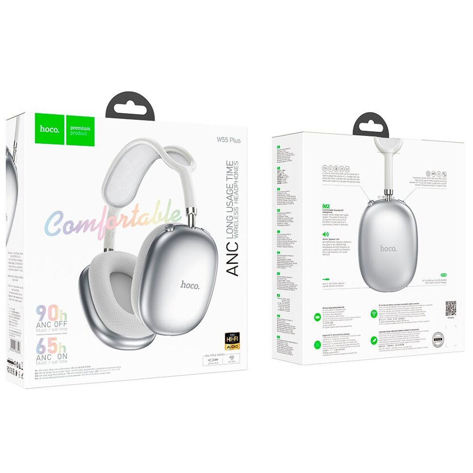 Бездротові повнорозмірні навушники HOCO W55 Plus, silver