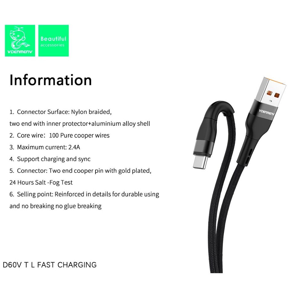 Кабель USB Denmen D60T USB - Type-C (2.4A) Кабель USB Denmen D60T USB - Type-C (2.4A)