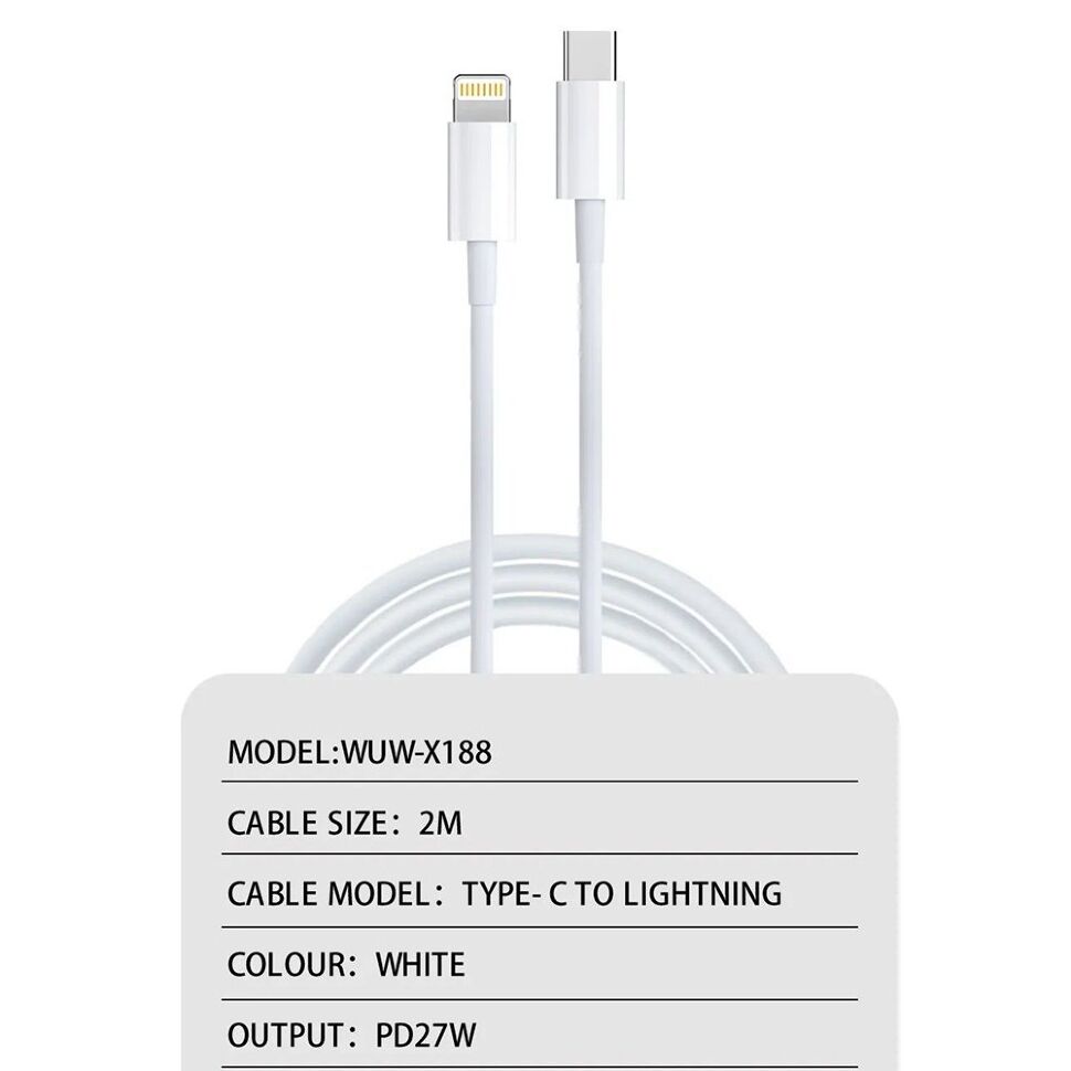 Кабель USB-C WUW X188 Type-C - Lightning 27W PD 2 метри (45) Кабель USB-C WUW X188 Type-C - Lightning 27W PD 2 метри (45)
