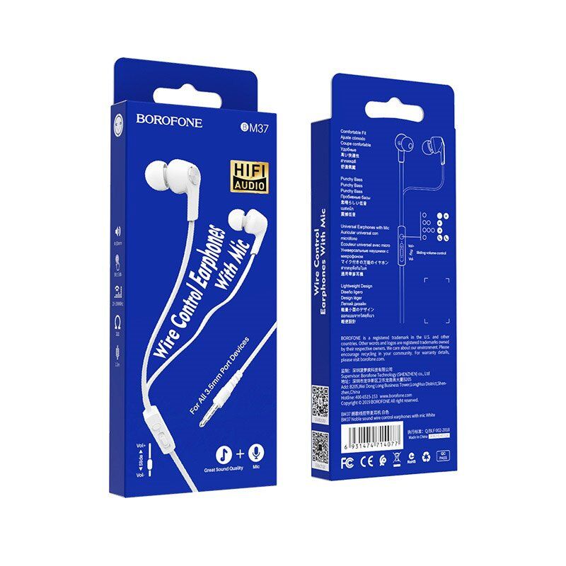 Дротові навушники BOROFONE BM37, білий Дротові навушники BOROFONE BM37, білий