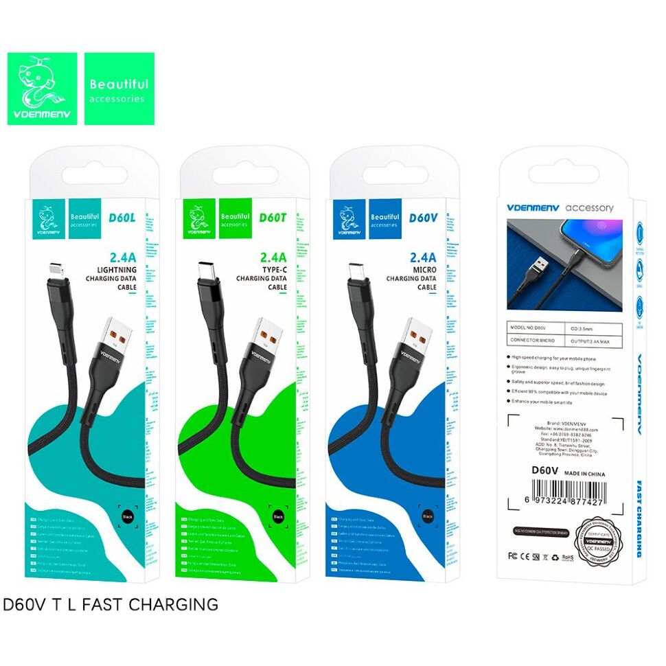 Кабель USB Denmen D60V USB - micro USB (3.6A) Кабель USB Denmen D60V USB - micro USB (3.6A)