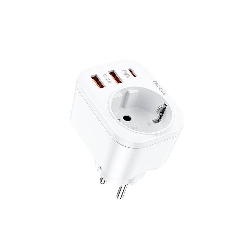 Мережевий зарядний пристрій HOCO NS3 з розеткою TYPE-C PD 20W + 2 USB QC 3.0 БIЛИЙ Мережевий зарядний пристрій HOCO NS3 з розеткою TYPE-C PD 20W + 2 USB QC 3.0 БIЛИЙ
