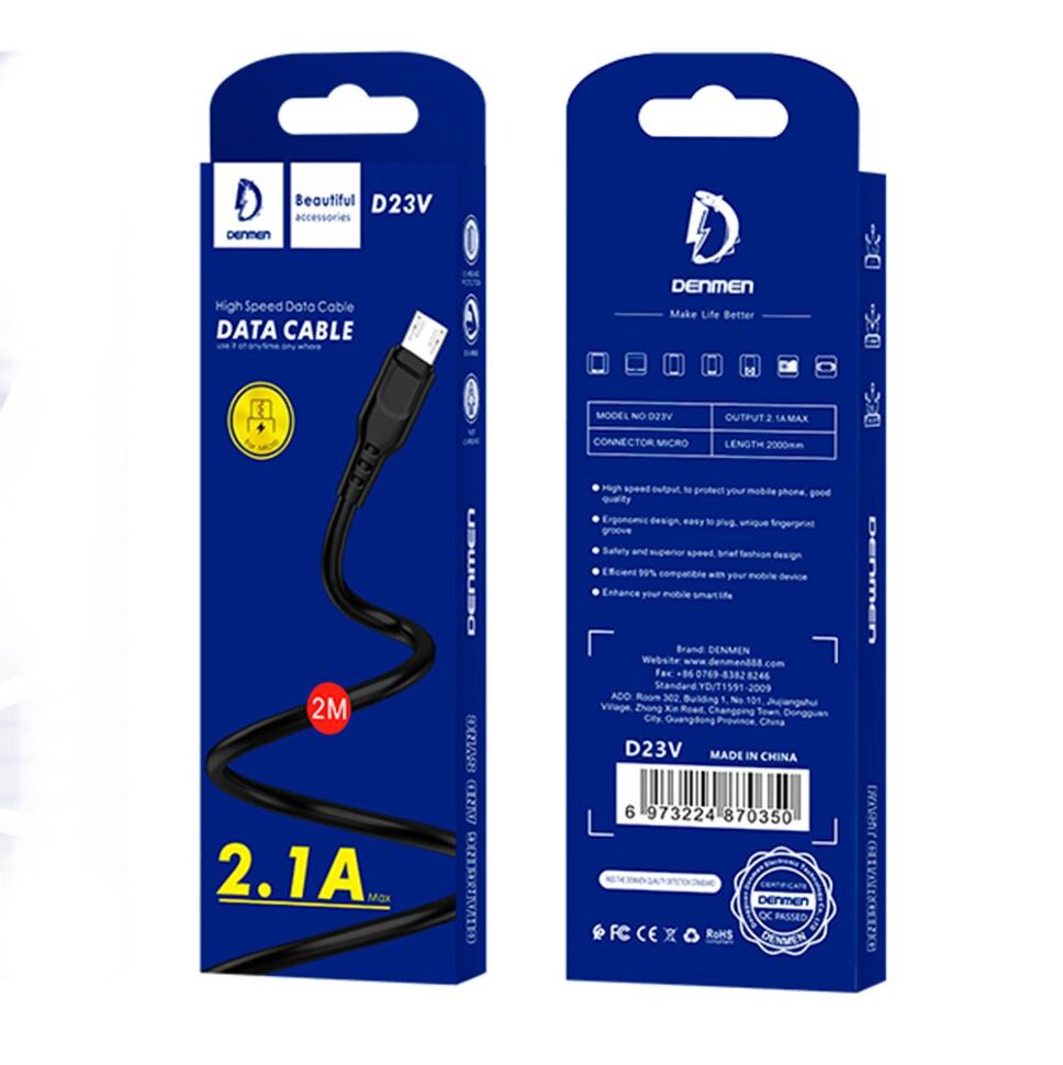 Кабель USB Denmen D23V USB - micro USB (2.1A)