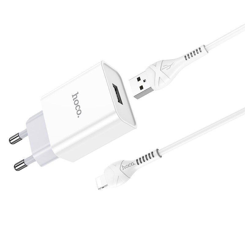 СЗУ HOCO C81A (1USB/2.1A) + USB - Lightning (23pc) (белый)