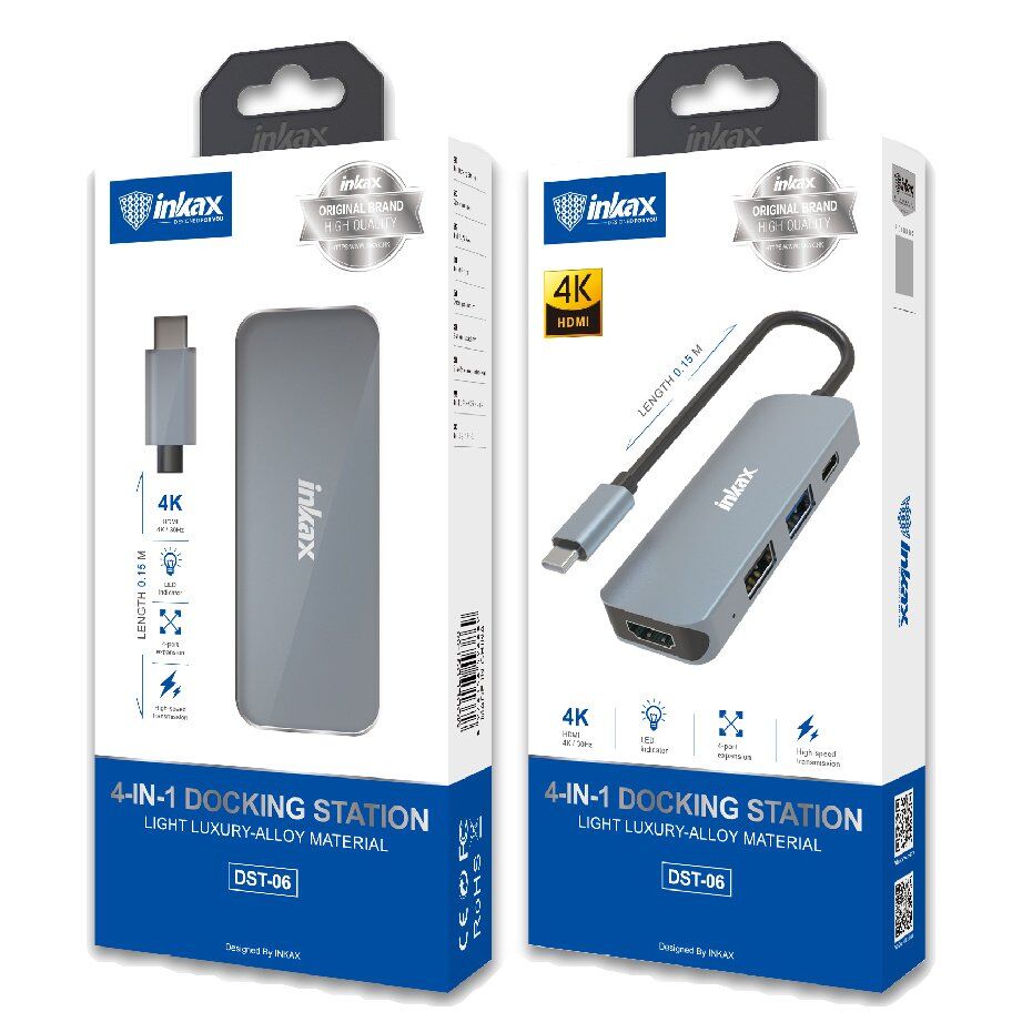 HUB Type-C INKAX DST-06 4 В 1 / HDMI 4K / USB 3.0 USB 2.0 PD / 0.15 метра