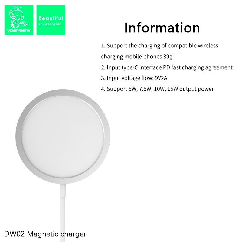 Бездротова зарядка MagSafe DENMEN DW02 magnet wireless charger Бездротова зарядка MagSafe DENMEN DW02 magnet wireless charger