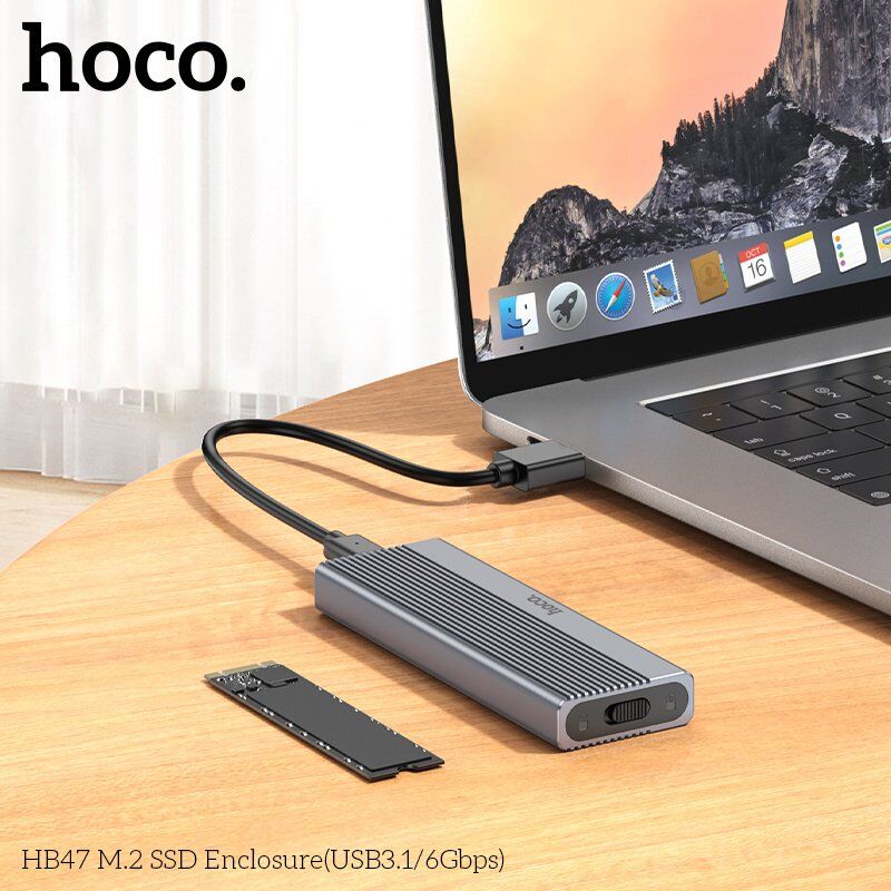 Кишеня для жорстких дисків HOCO HB47 M.2 SSD USB 3.1 / 6Gbps / max 4TB, сірий Кишеня для жорстких дисків HOCO HB47 M.2 SSD USB 3.1 / 6Gbps / max 4TB, сірий
