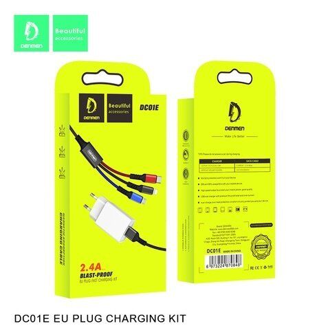Мережевий зарядний пристрій DENMEN DC01E 2.4A 3В1 1USB + USB Lightning | Micro | Type-C БІЛИЙ Мережевий зарядний пристрій DENMEN DC01E 2.4A 3В1 1USB + USB Lightning | Micro | Type-C БІЛИЙ