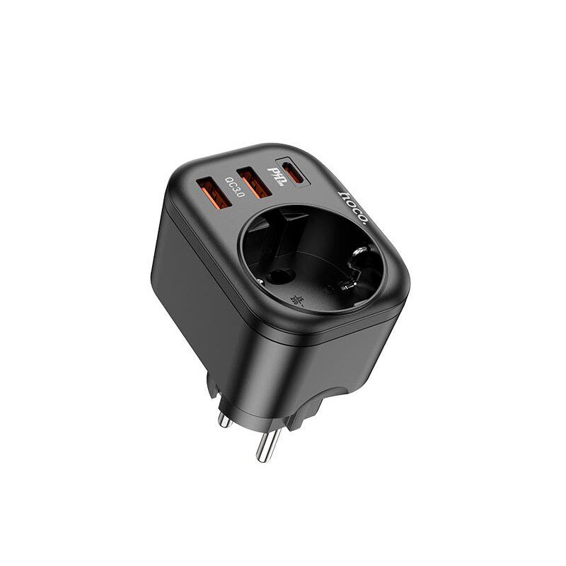 Мережевий зарядний пристрій HOCO NS3 з розеткою TYPE-C PD 20W + 2 USB QC 3.0 ЧОРНИЙ Мережевий зарядний пристрій HOCO NS3 з розеткою TYPE-C PD 20W + 2 USB QC 3.0 ЧОРНИЙ