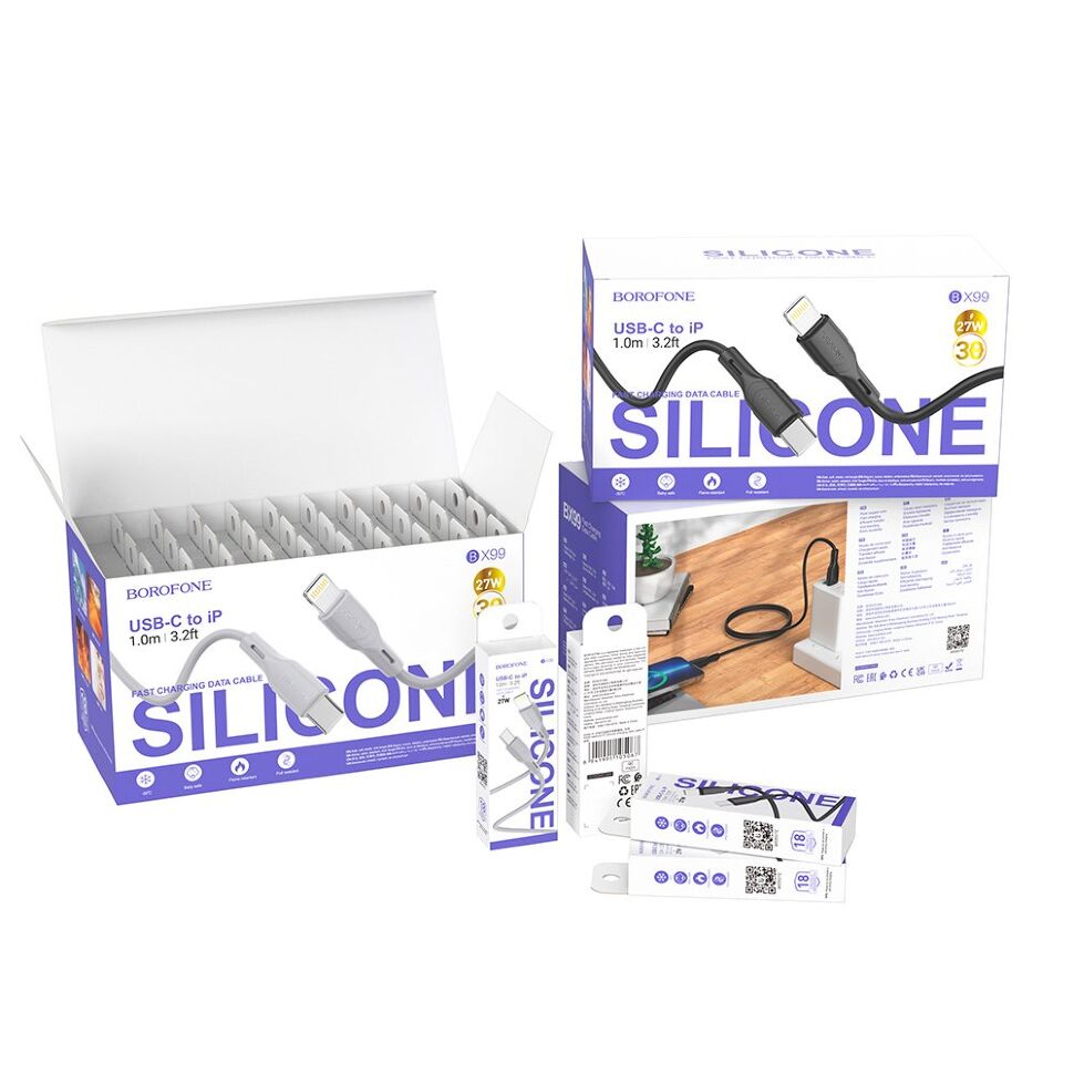USB-C кабель BOROFONE BX99 Method Type-C - Lightning PD 27W silicone, чорний