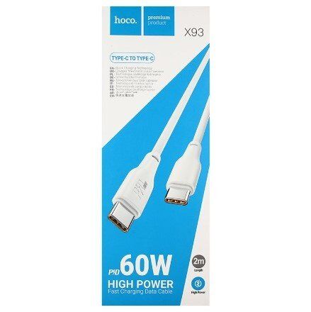 USB-C кабель HOCO X93 60W Type-C - Type-C 2 MЕТРИ БIЛИЙ