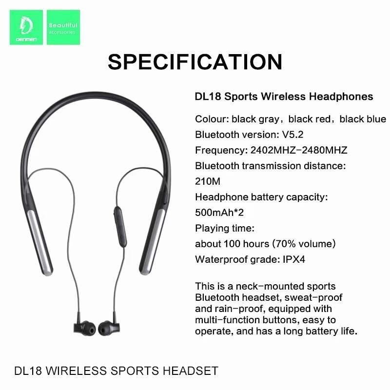 Бездротові навушники DENMEN DL18, чорний