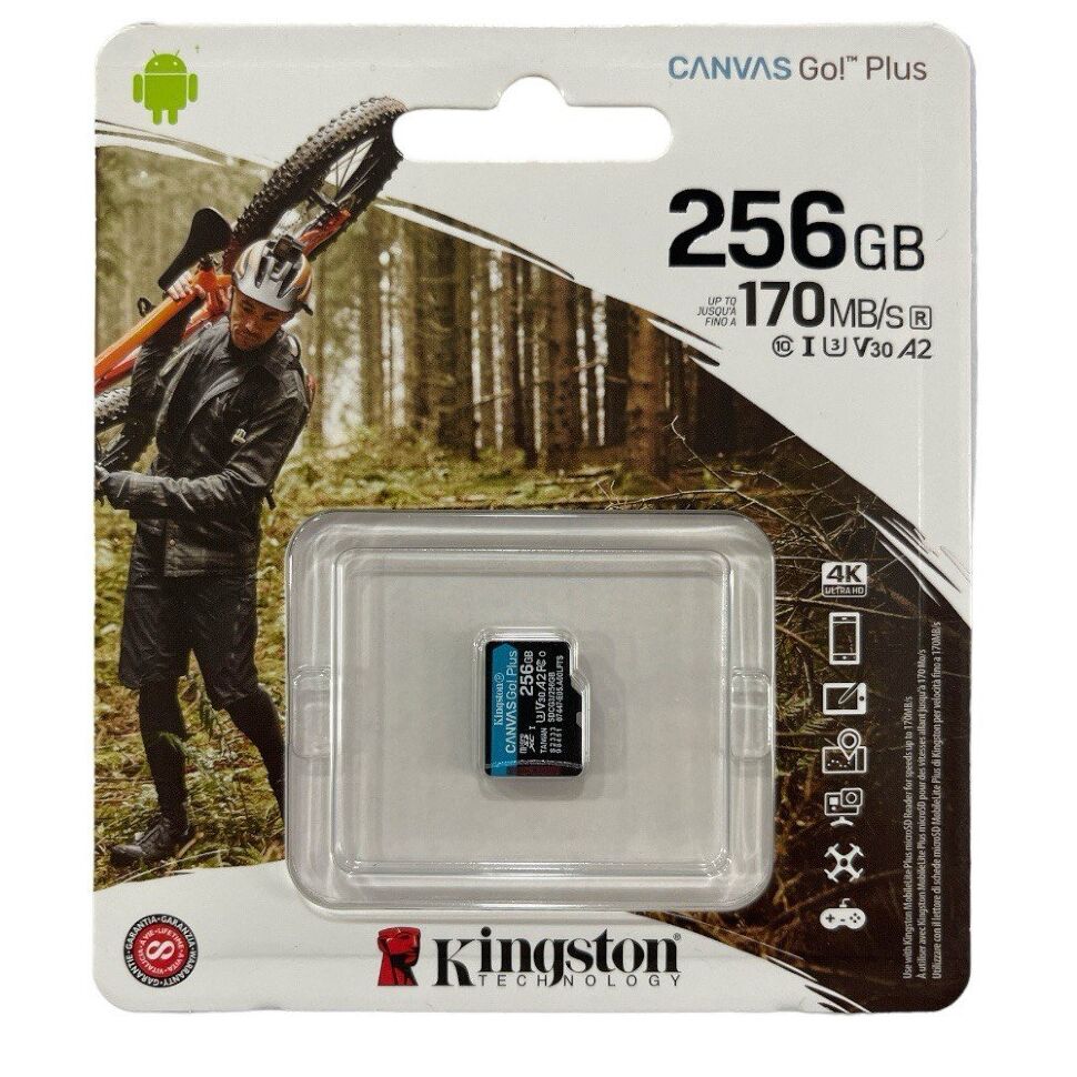 Карта пам'яті micro 256Gb Kingston Canvas Go Plus class 10 A2 V30 SDXC UHS-1 U3 (R-170MB/s, W90MB/s)