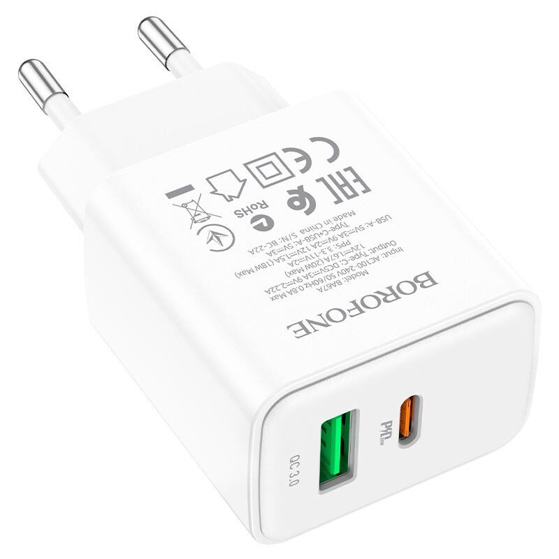 Мережевий зарядний пристрій BOROFONE BA67A PD20W+QC3.0 charger(EU)
