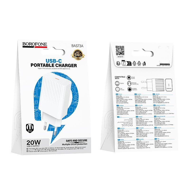 Мережевий зарядний пристрій BOROFONE BAS73A PD 20W USB-C, білий Мережевий зарядний пристрій BOROFONE BAS73A PD 20W USB-C, білий