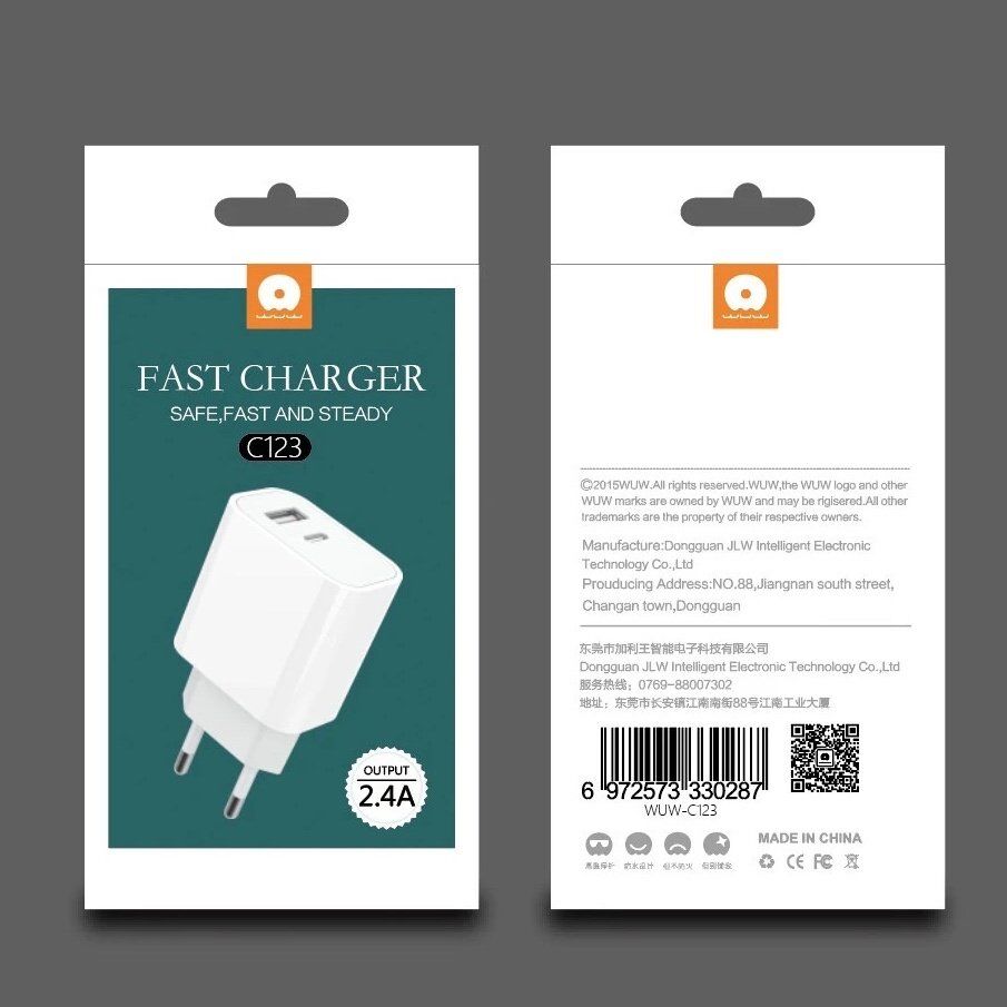 Мережевий зарядний пристрій WUW C123 1USB-C + 1USB-A 2,4A БІЛИЙ (60) Мережевий зарядний пристрій WUW C123 1USB-C + 1USB-A 2,4A БІЛИЙ (60)