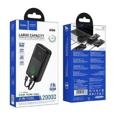 Power Bank HOCO Q28A Victory 22.5W+PD20W fully compatible power bank with watch charging cable 20000 mAh чорний Power Bank HOCO Q28A Victory 22.5W+PD20W fully compatible power bank with watch charging cable 20000 mAh чорний