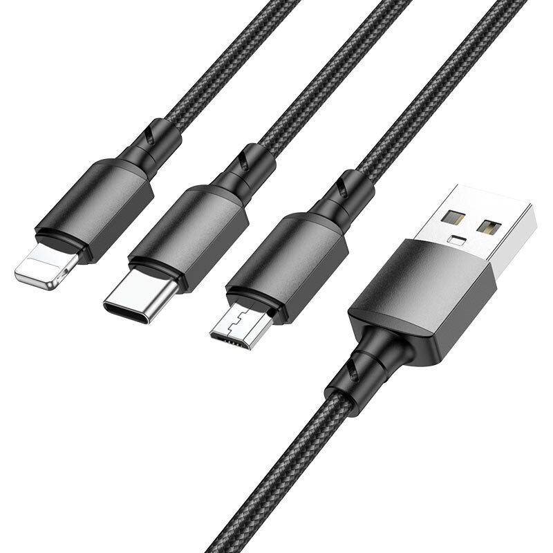 USB кабель BOROFONE BX72 charging data 3in1 USB - Type-C/MicroUSB/Lightning