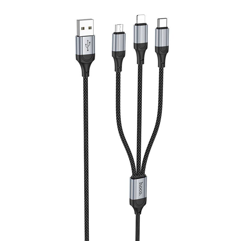 USB кабель HOCO X102 3в1: Lightning/Micro/Type-C, 1 метр, чорний USB кабель HOCO X102 3в1: Lightning/Micro/Type-C, 1 метр, чорний