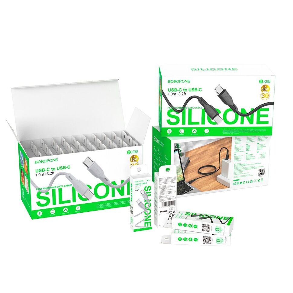 USB-C кабель BOROFONE BX99 Method Type-C - Type-C 60W silicone, чорний