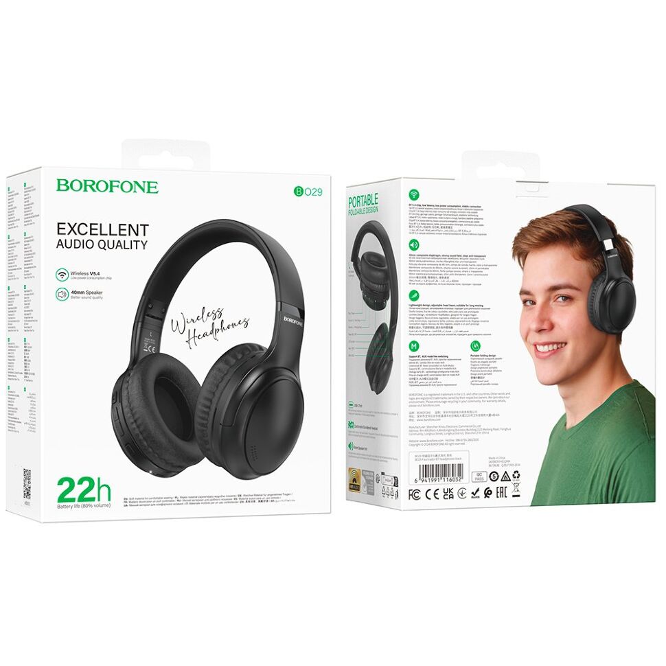 Бездротові повнорозмірні навушники BOROFONE BO29, чорний Бездротові повнорозмірні навушники BOROFONE BO29, чорний