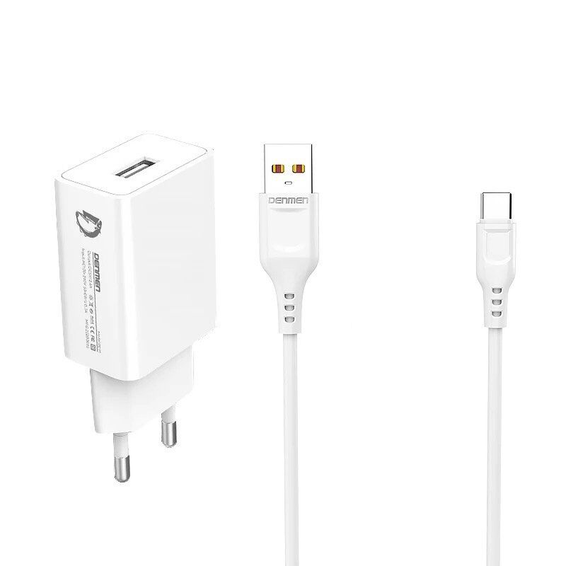 Мережевий зарядний пристрій DENMEN DC01T + CABLE USB Type-C 2.4A 1USB БІЛИЙ Мережевий зарядний пристрій DENMEN DC01T + CABLE USB Type-C 2.4A 1USB БІЛИЙ
