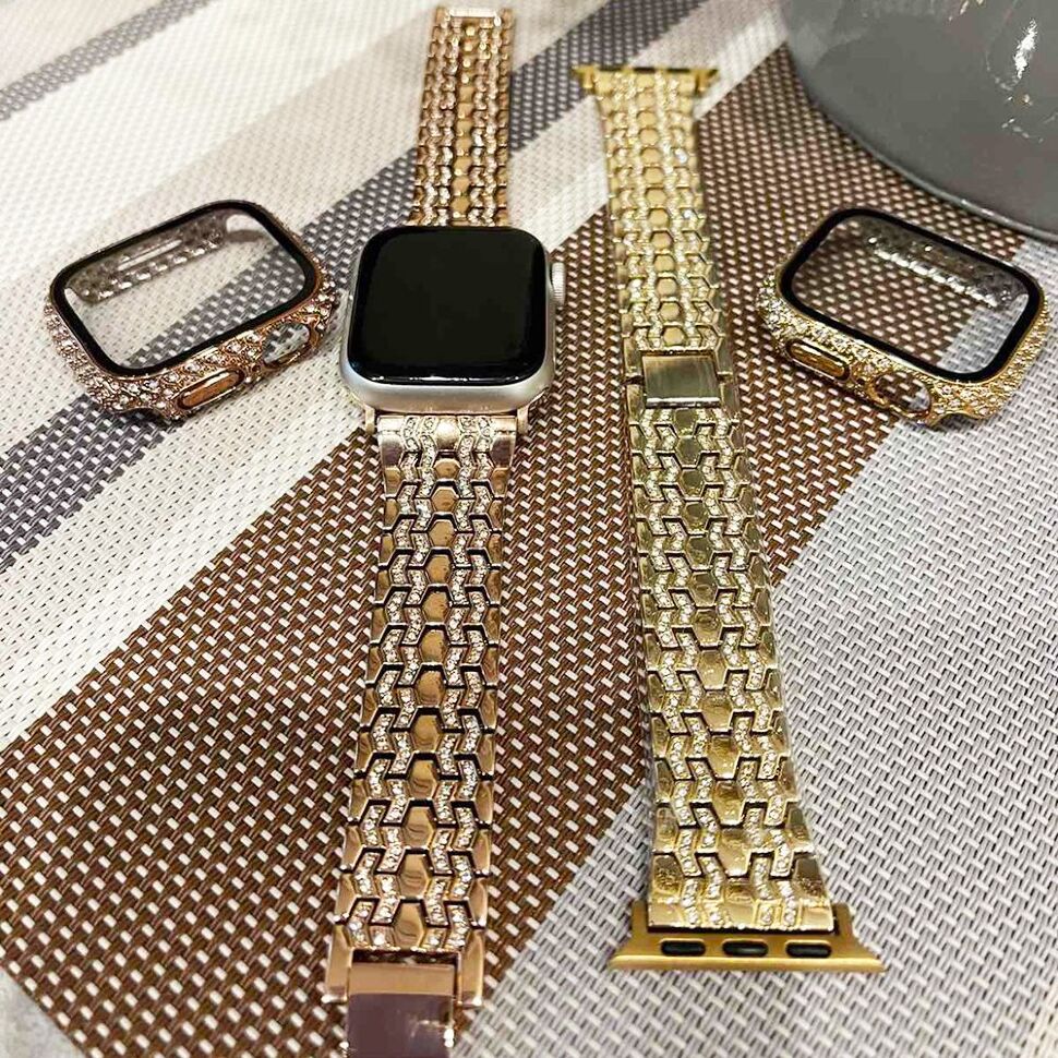 Ремінець металевий для годинника APPLE WATCH 42MM / 44MM / 45MM / 49MM стрази 7 line / 4 rhinestones № 88