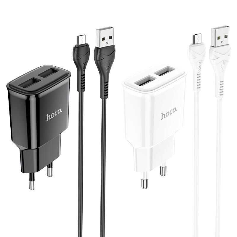 СЗУ HOCO C88A (2USB/2.4A) + microUSB (12pc) (белый)