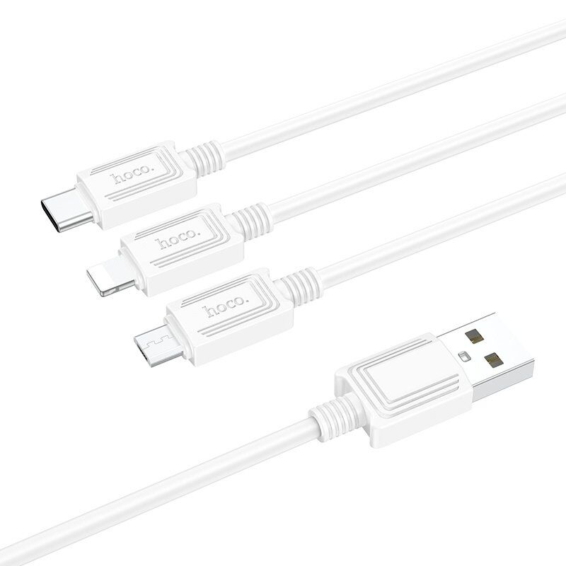 USB кабель HOCO X74 3в1: Lightning/Micro/Type-C, білий