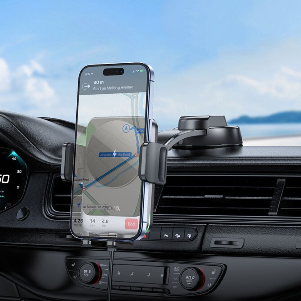 Автомобільний тримач HOCO HW14 бездротова зарядка чорний Автомобільний тримач HOCO HW14 бездротова зарядка чорний