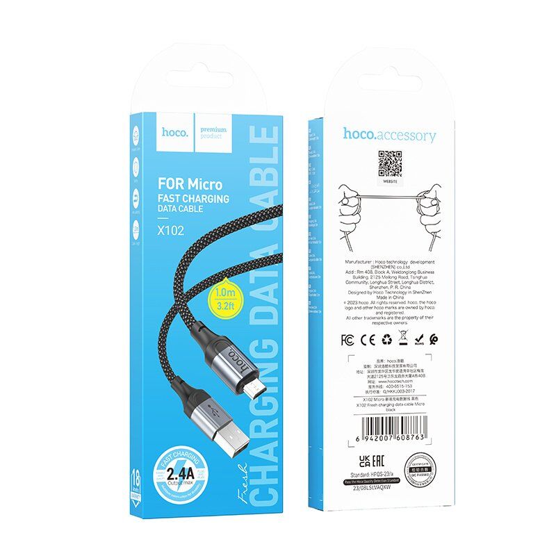 USB кабель HOCO X102 USB - micro USB, 1 метр, чорний