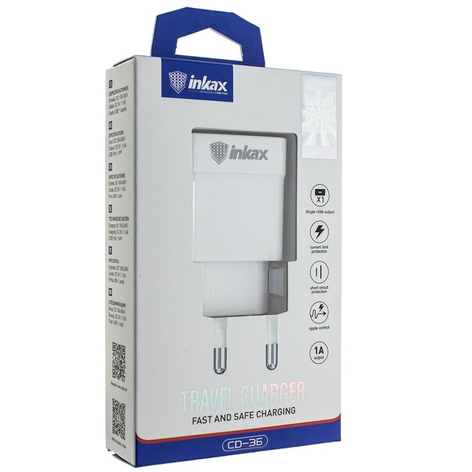 Зарядний пристрій INKAX CD-36 1.0A | 1 USB Зарядний пристрій INKAX CD-36 1.0A | 1 USB