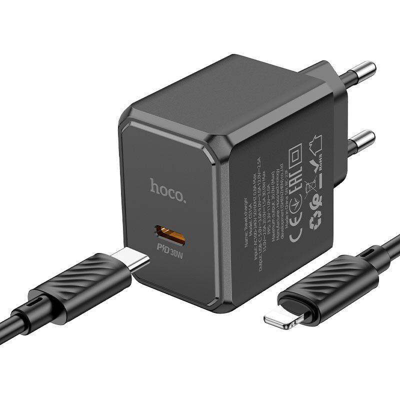 Мережевий зарядний пристрій HOCO CS15A PD 30W TYPE-C + Кабель TYPE-C - Lightning ЧОРНИЙ Мережевий зарядний пристрій HOCO CS15A PD 30W TYPE-C + Кабель TYPE-C - Lightning ЧОРНИЙ