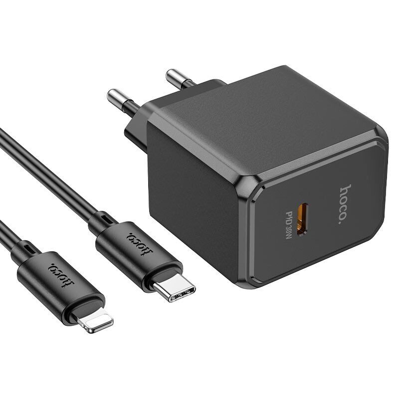 Мережевий зарядний пристрій HOCO CS15A PD 30W TYPE-C + Кабель TYPE-C - Lightning ЧОРНИЙ Мережевий зарядний пристрій HOCO CS15A PD 30W TYPE-C + Кабель TYPE-C - Lightning ЧОРНИЙ