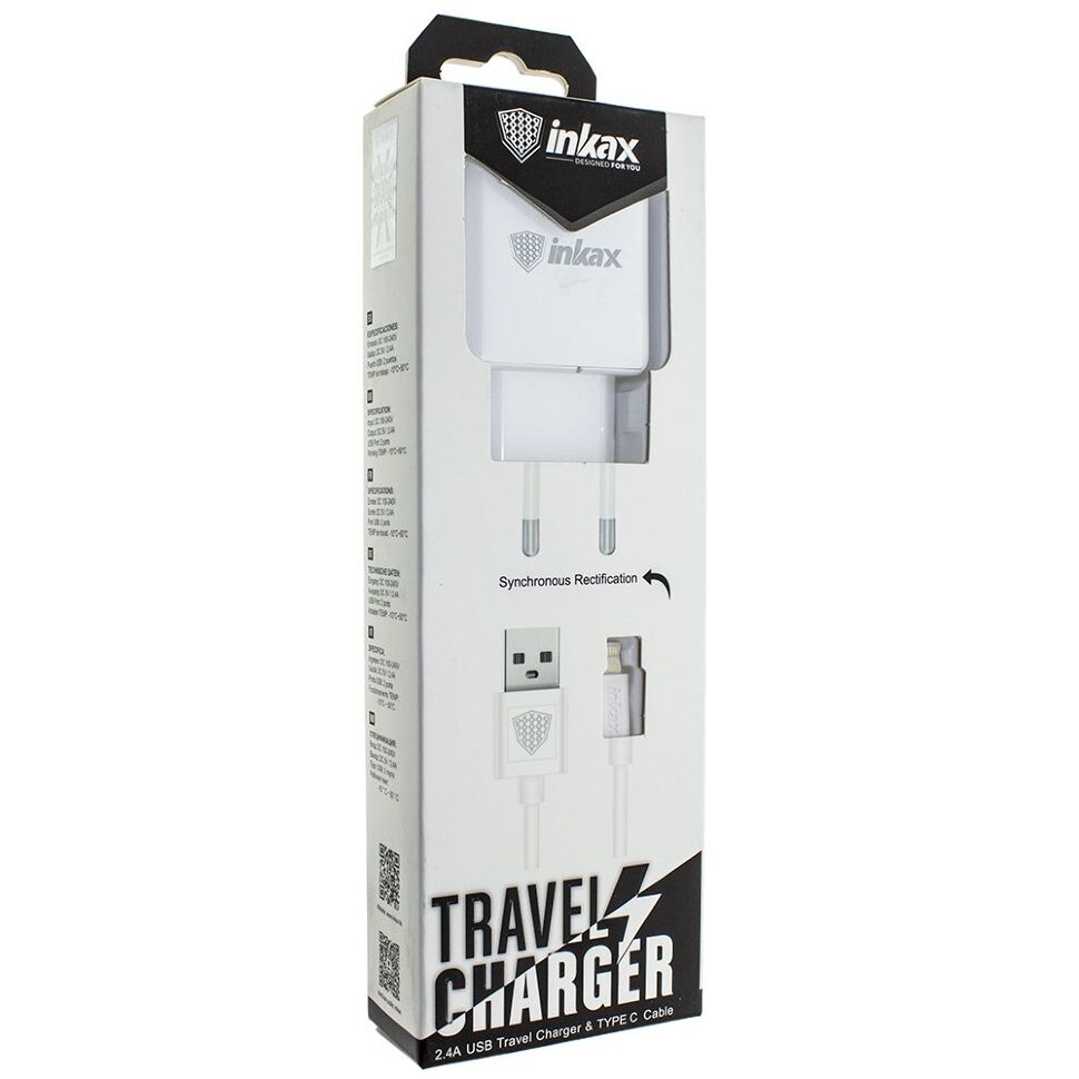 Мережевий зарядний пристрій INKAX CD-01 2.4A + USB кабель LIGHTNING Мережевий зарядний пристрій INKAX CD-01 2.4A + USB кабель LIGHTNING