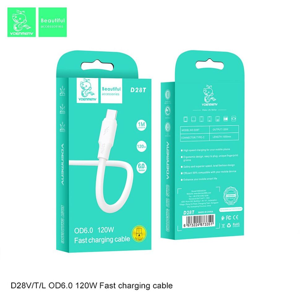 Кабель USB Denmen D28T USB - Type-C 5A OD6.0 120W