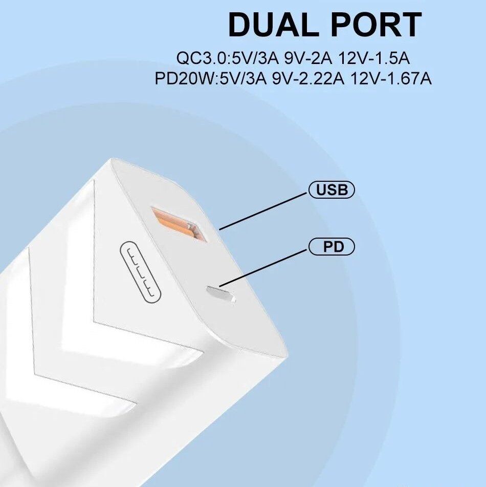 Мережевий зарядний пристрій WUW C135 TYPE-C PD 20W + USB QC3.0 18W Мережевий зарядний пристрій WUW C135 TYPE-C PD 20W + USB QC3.0 18W