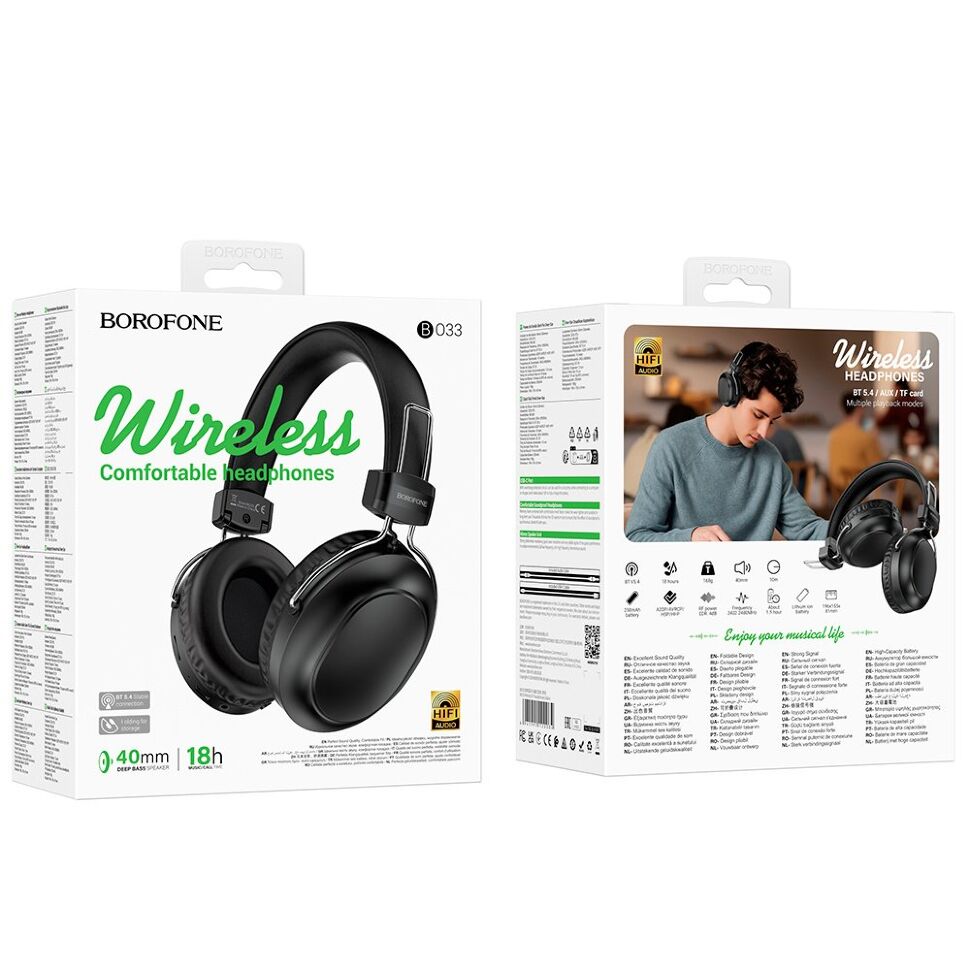Бездротові повнорозмірні навушники BOROFONE BO33, чорний Бездротові повнорозмірні навушники BOROFONE BO33, чорний