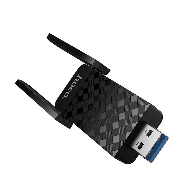 Адаптер-мережева карта HOCO HI34 Wi-Fi 6 USB з двома зовнішніми антенами, чорний Адаптер-мережева карта HOCO HI34 Wi-Fi 6 USB з двома зовнішніми антенами, чорний