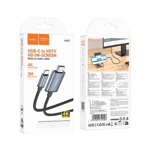 Відеокабель HOCO UA27 4K 30Hz Type-C - HDMI, 2 метри, сірий Відеокабель HOCO UA27 4K 30Hz Type-C - HDMI, 2 метри, сірий