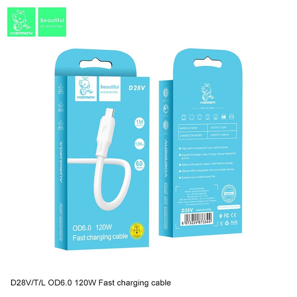 Кабель USB Denmen D28V USB - micro USB 5A OD6.0 120W