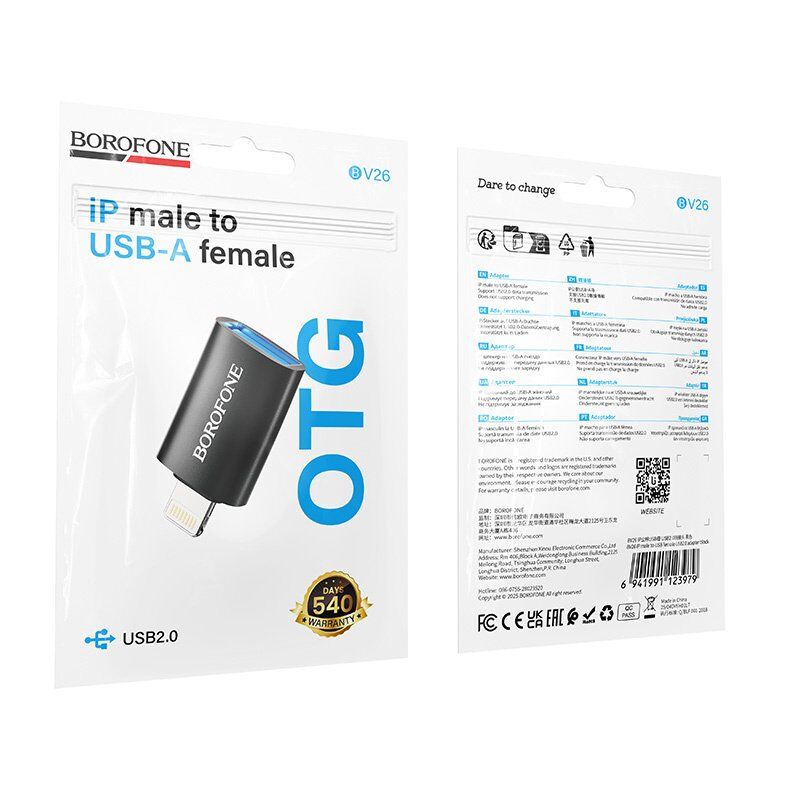 Переходник OTG Borofone BV26 Lightning - USB 2.0 (черный) Переходник OTG Borofone BV26 Lightning - USB 2.0 (черный)