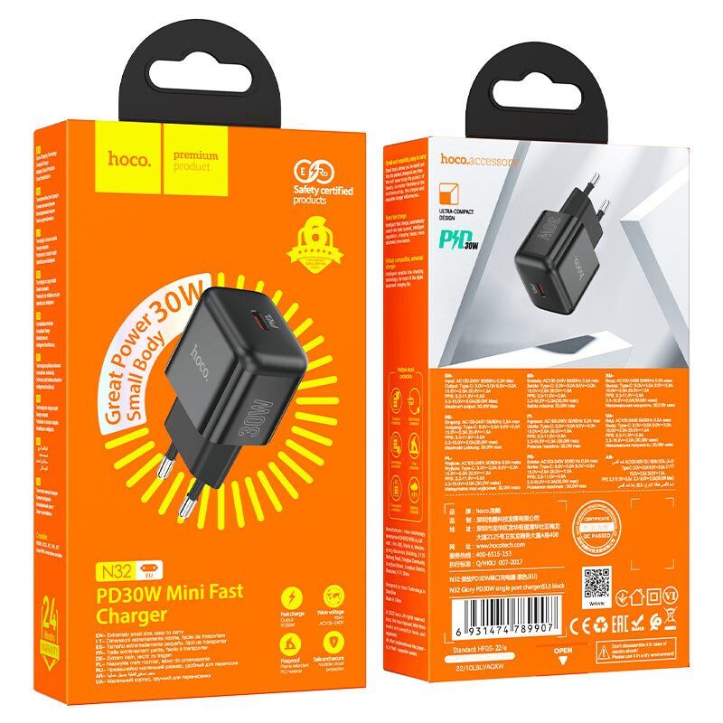 Мережевий зарядний пристрій HOCO N32 TYPE-C PD 30W чорний
