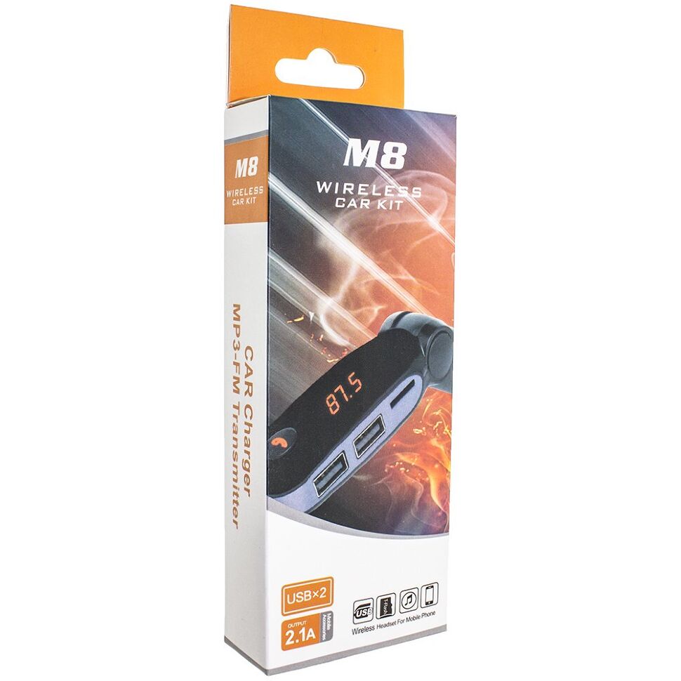 FM Модулятор M8 Bluetooth / гучномовець ЧОРНО-СТАЛЬНИЙ