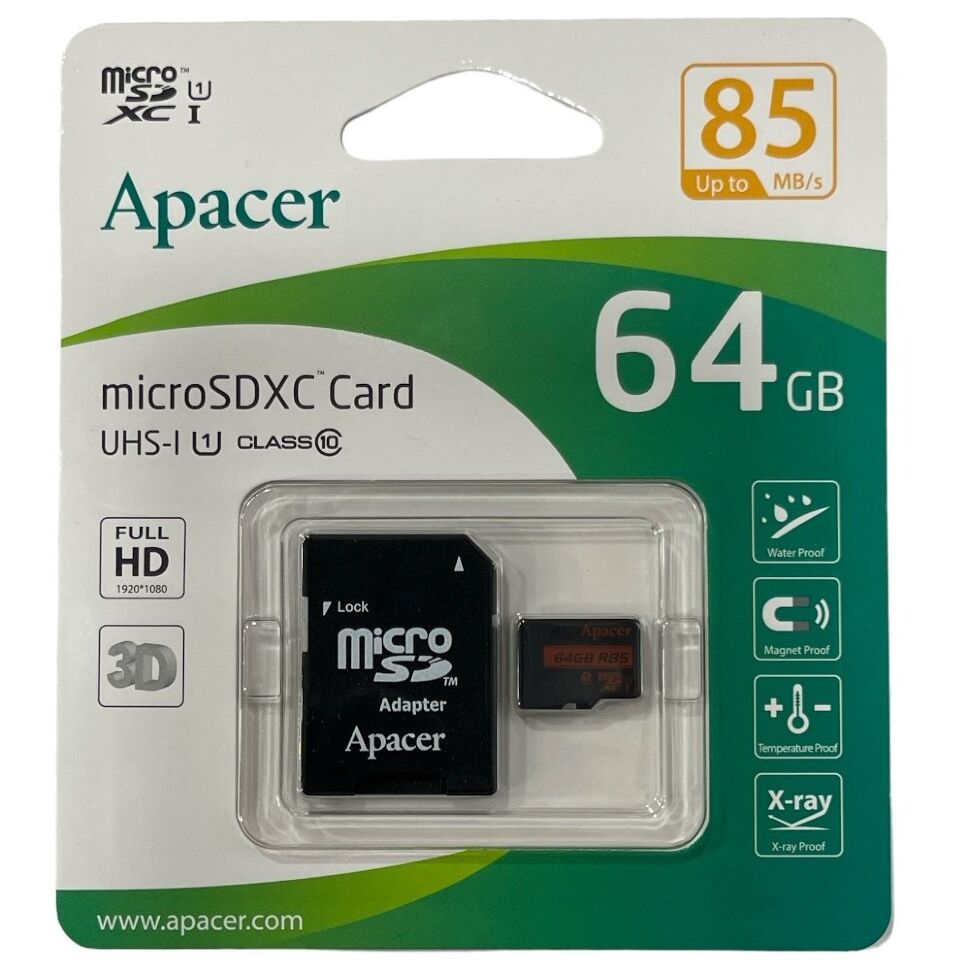 microSDHC (UHS-1) Apacer 64Gb class 10 + adarter R85MB/S